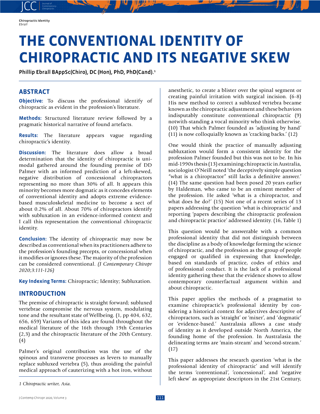 Chiropractic; Identity; Subluxation