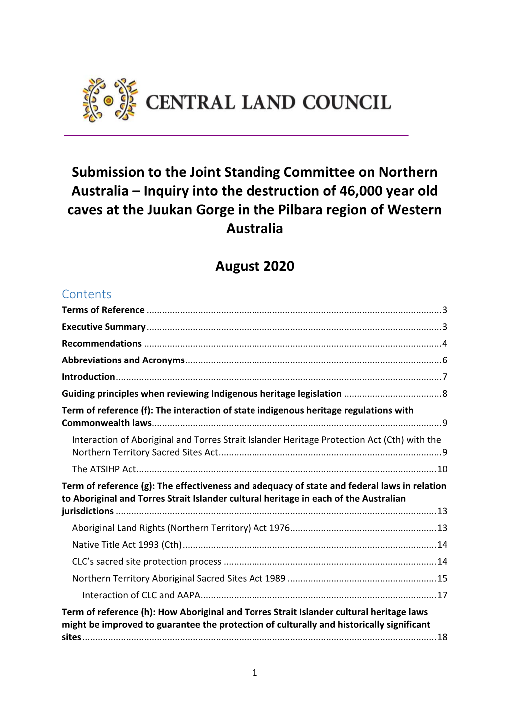 Central Land Council Confines It’S Submission to the Following Terms of Reference, As They Relate to the Protection of Sacred Sites in the Northern Territory