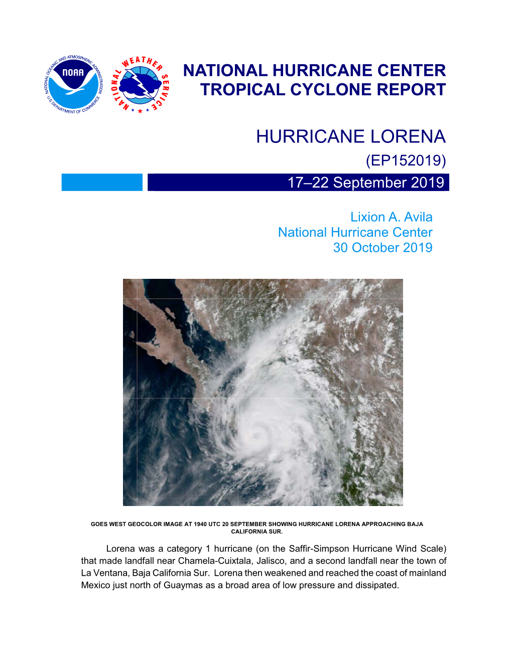 HURRICANE LORENA (EP152019) 17–22 September 2019