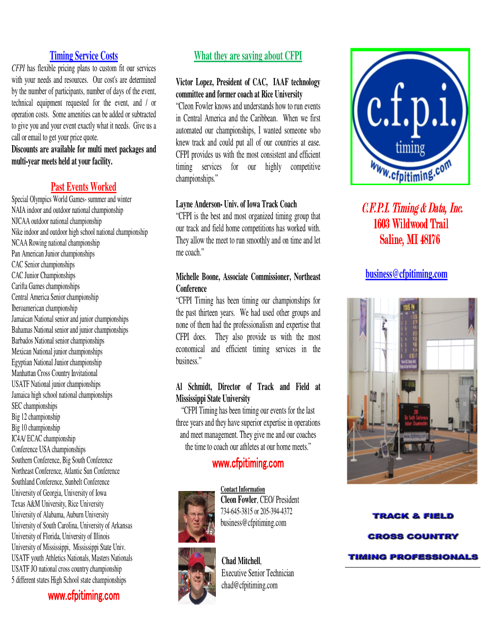 A Printable Information Brochure on C.F.P.I. Timing Services