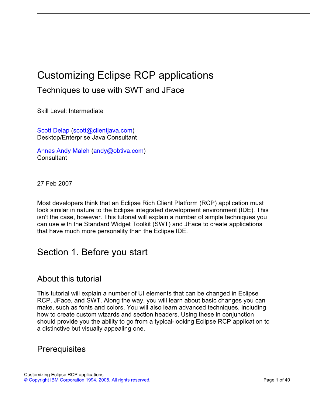 Customizing Eclipse RCP Applications Techniques to Use with SWT and Jface