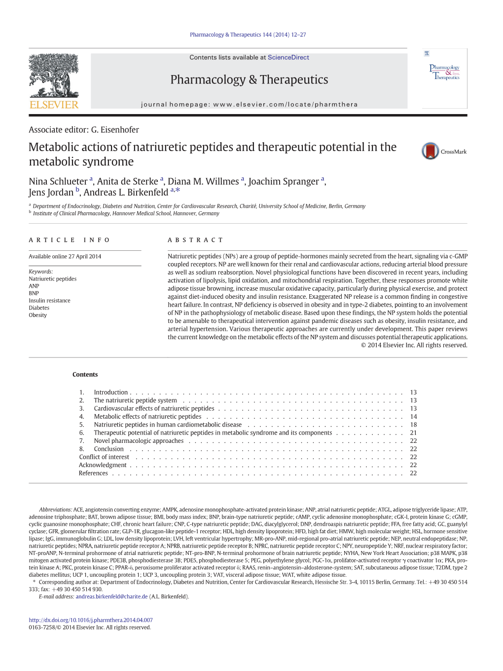 Metabolic Actions of Natriuretic Peptides and Therapeutic Potential in the Metabolic Syndrome