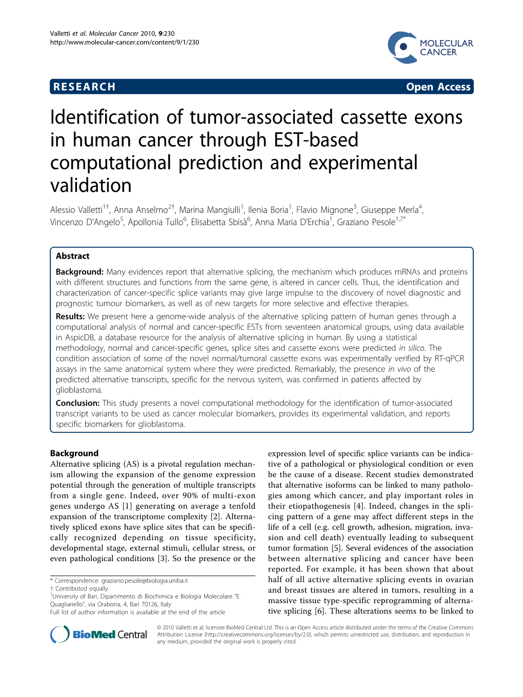 Identification of Tumor-Associated Cassette Exons in Human Cancer