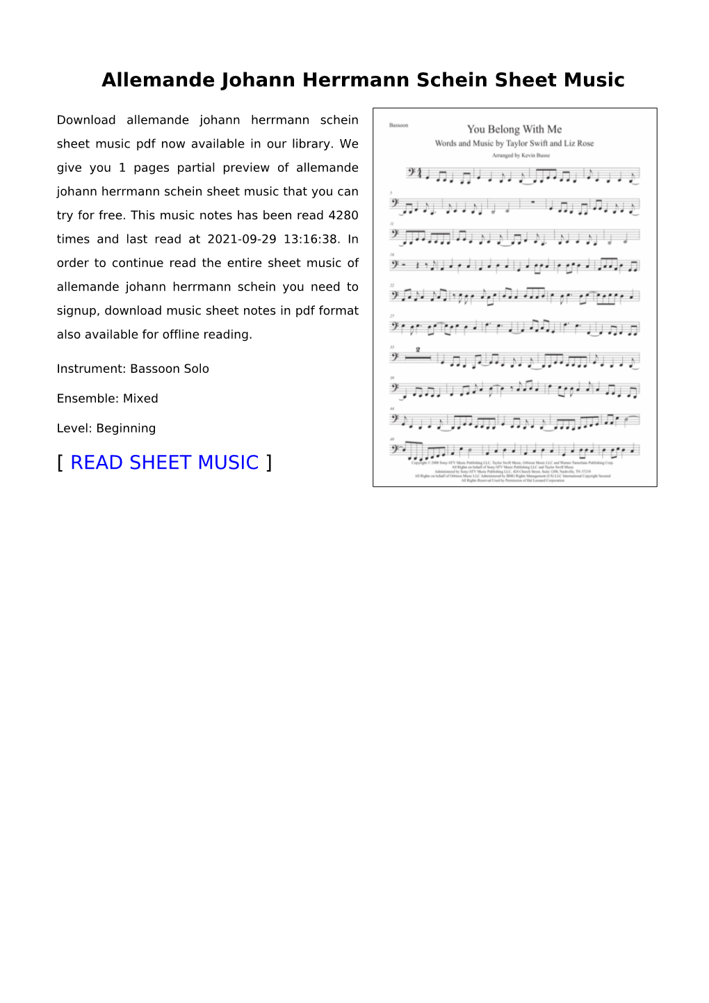 Allemande Johann Herrmann Schein Sheet Music