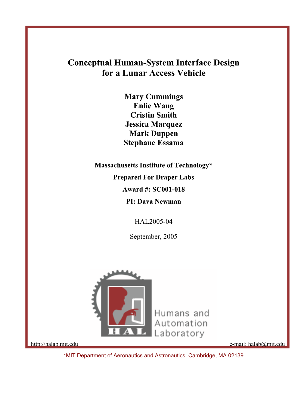 Conceptual Human-System Interface Design for a Lunar Access Vehicle