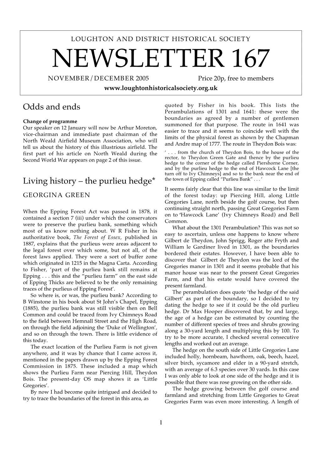 NEWSLETTER 167 NOVEMBER/DECEMBER 2005 Price 20P, Free to Members