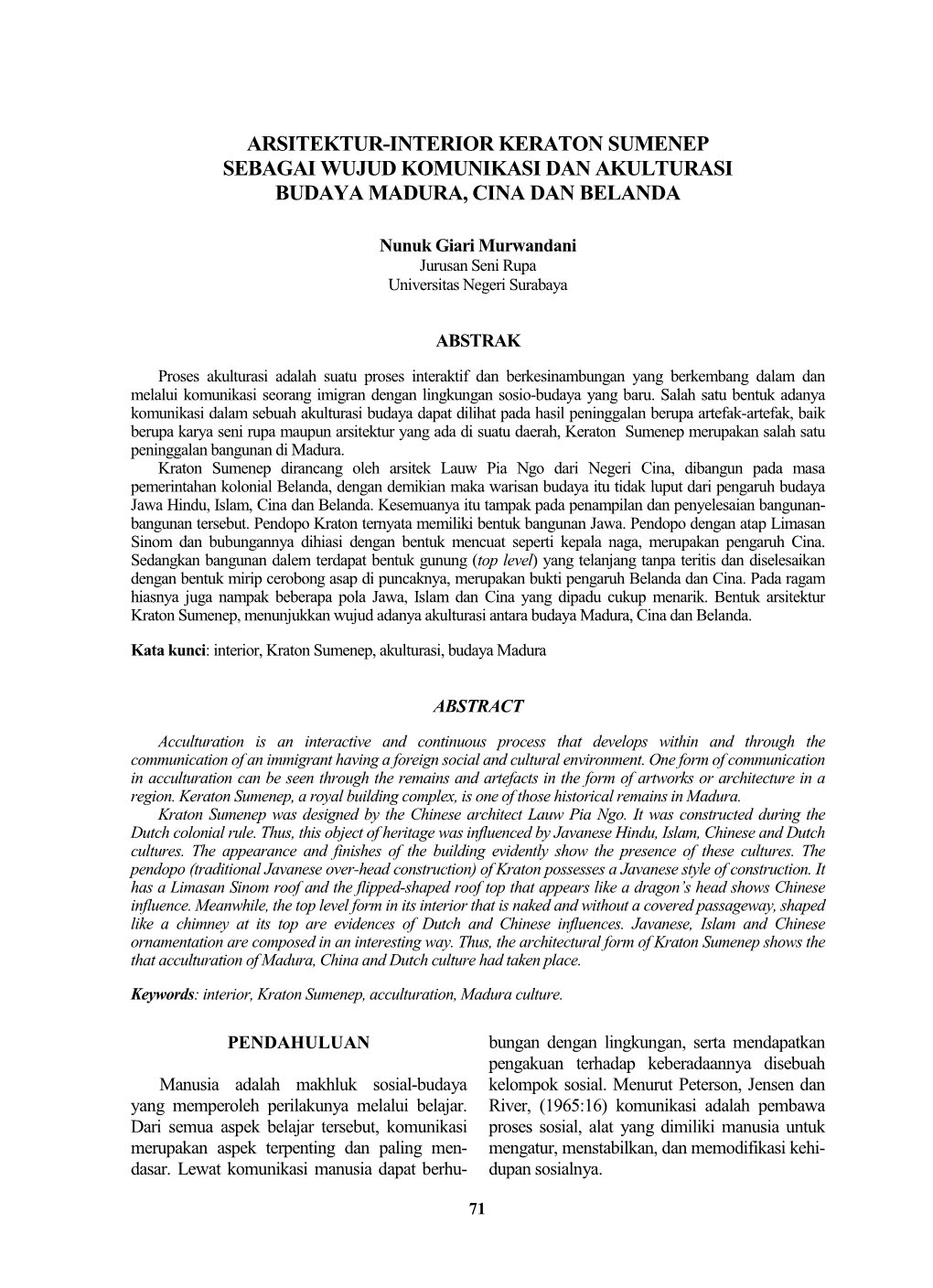 Arsitektur-Interior Keraton Sumenep Sebagai Wujud Komunikasi Dan Akulturasi Budaya Madura, Cina Dan Belanda