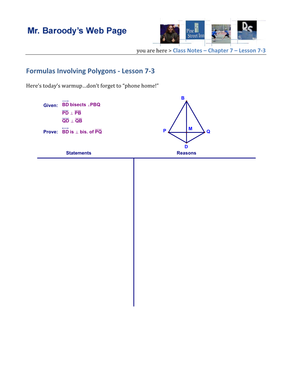 Formulas Involving Polygons - Lesson 7-3