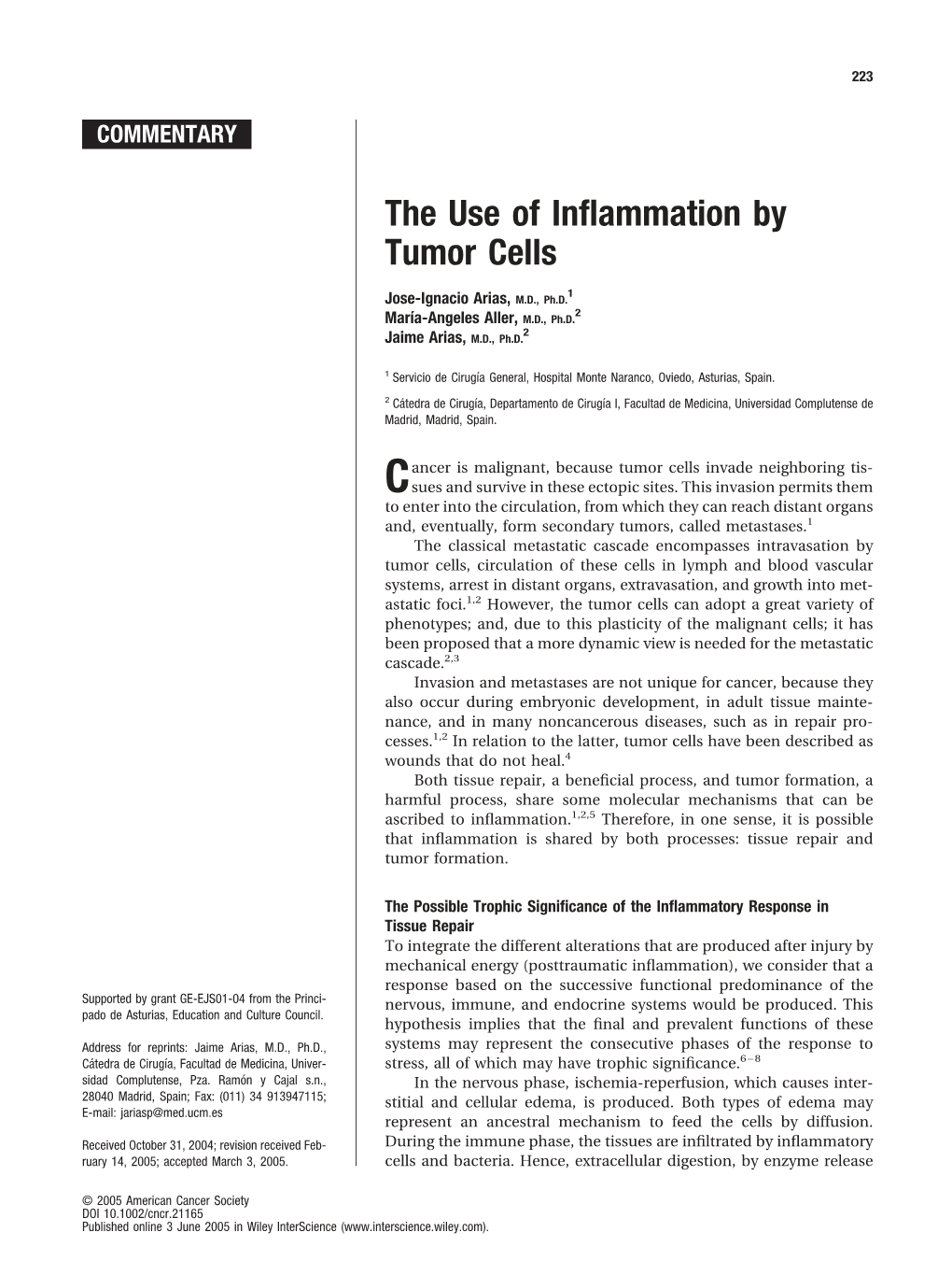 The Use of Inflammation by Tumor Cells