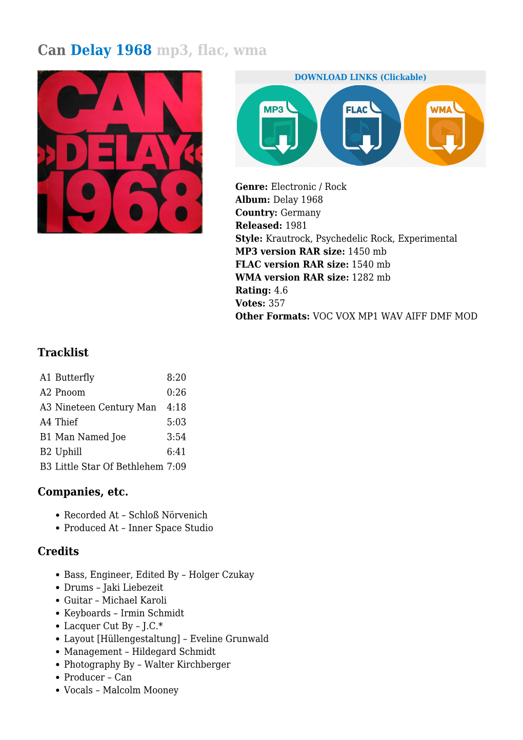 Can Delay 1968 Mp3, Flac, Wma