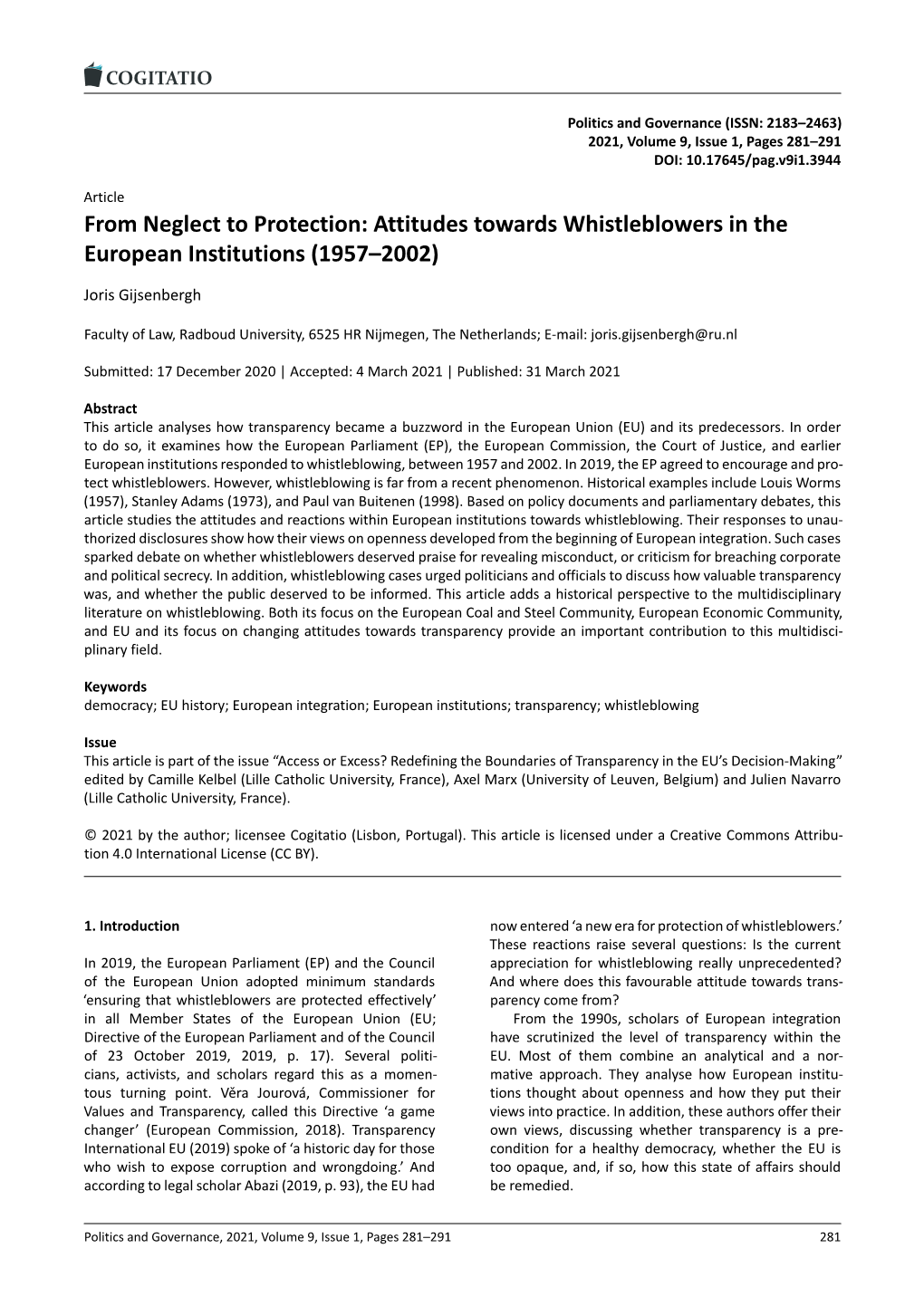 Attitudes Towards Whistleblowers in the European Institutions (1957–2002)