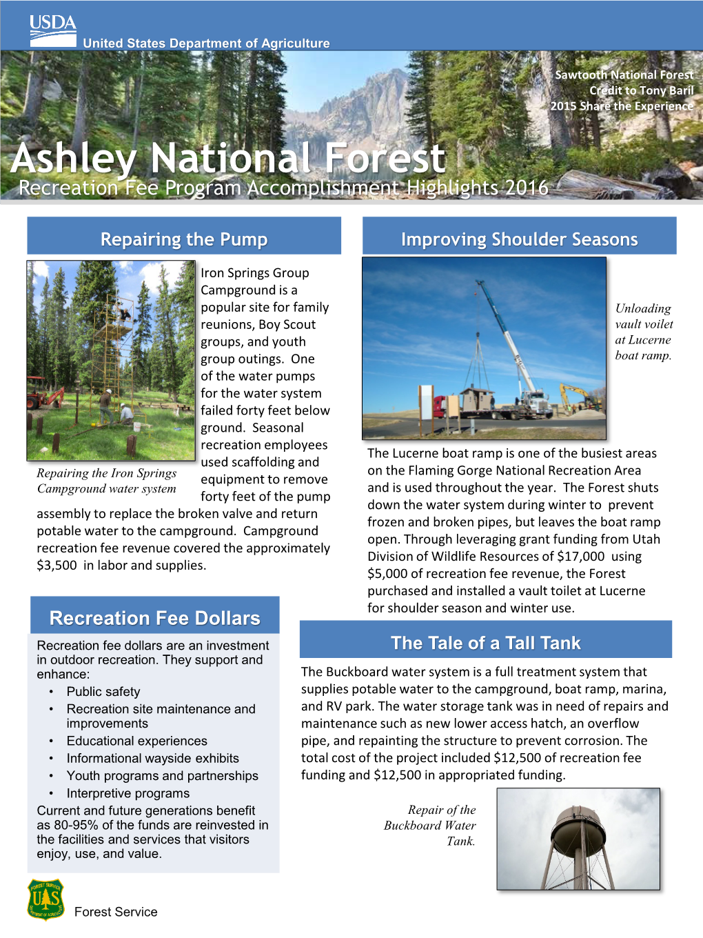 Ashley National Forest Recreation Fee Highlights, 2016