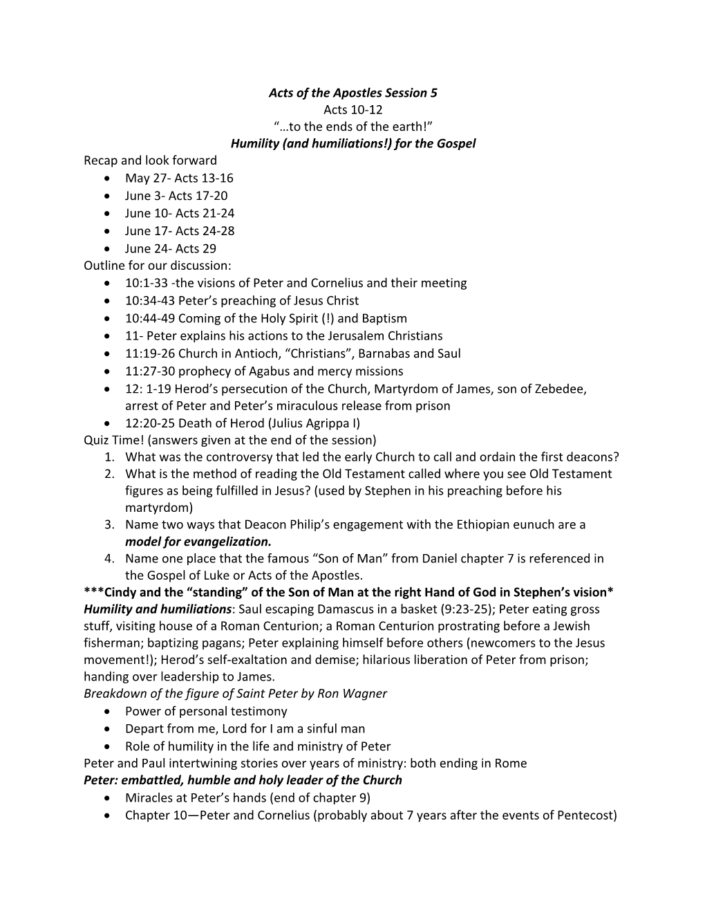 Acts of the Apostles Session 5 Acts 10-12