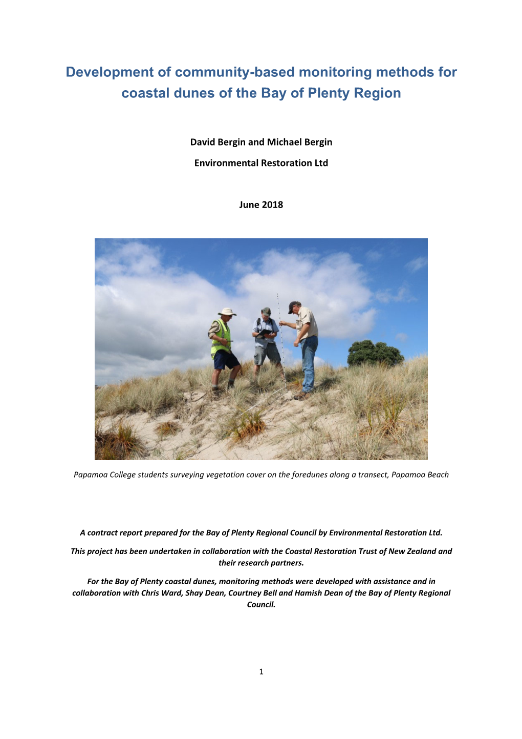 Development of Community-Based Monitoring Methods for Coastal Dunes of the Bay of Plenty Region