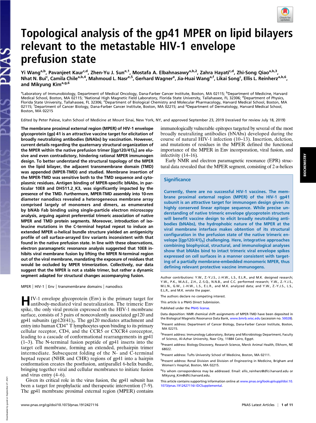 Topological Analysis of the Gp41 MPER on Lipid Bilayers Relevant to the Metastable HIV-1 Envelope Prefusion State