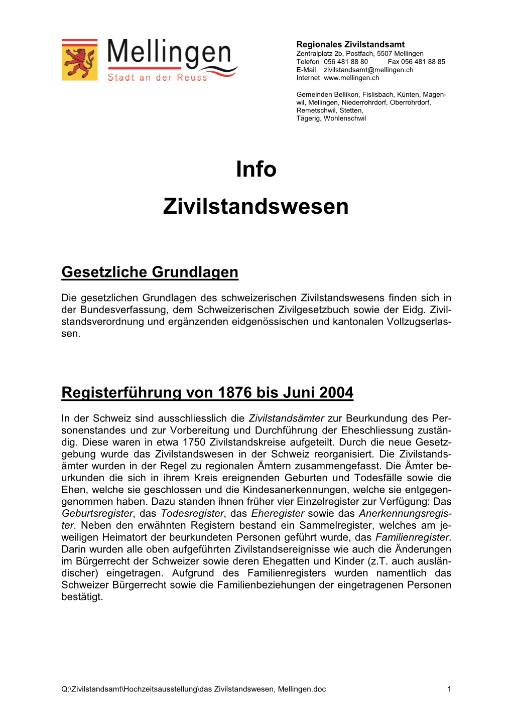 Info Zivilstandswesen