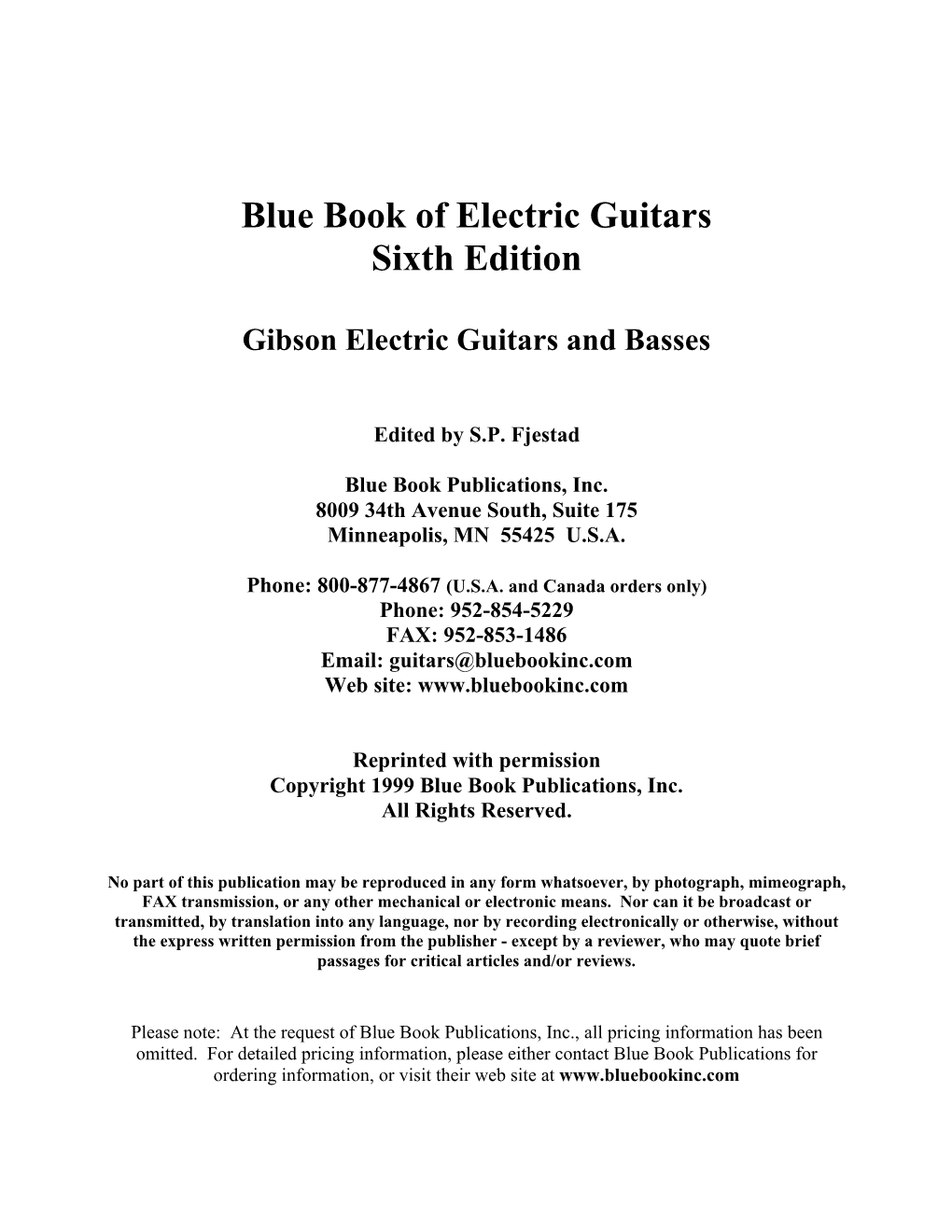 Blue Book of Electric Guitars Sixth Edition