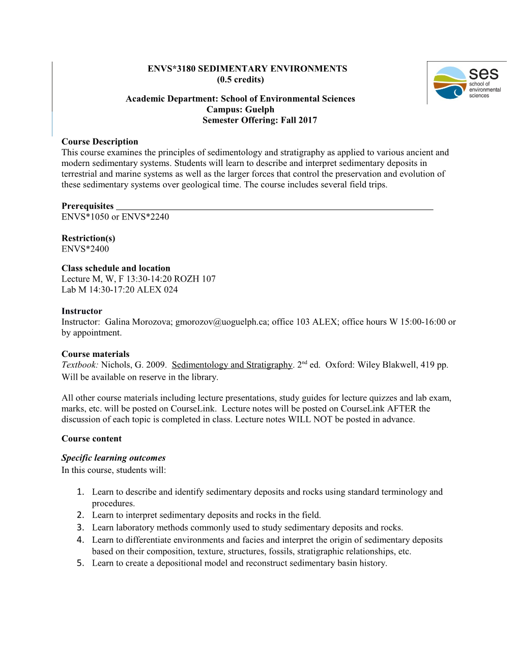 Academic Department: School of Environmental Sciences