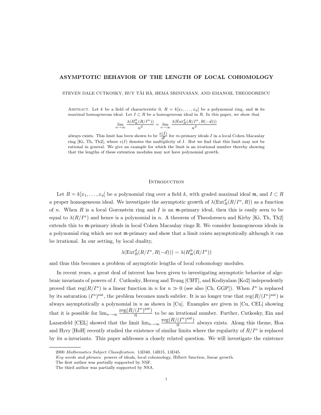 Asymptotic Behavior of the Length of Local Cohomology