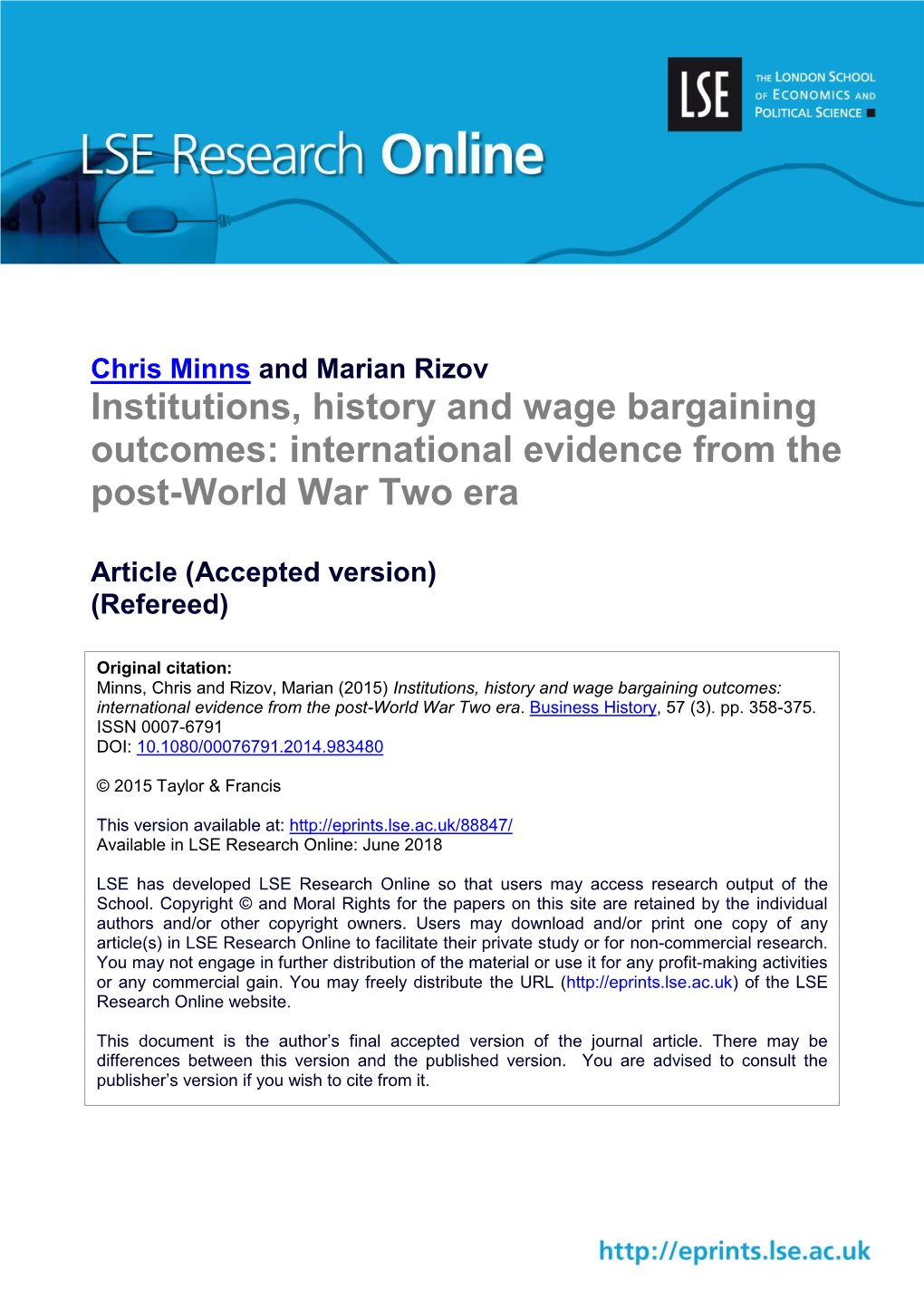 Institutions, History and Wage Bargaining Outcomes: International Evidence from the Post-World War Two Era