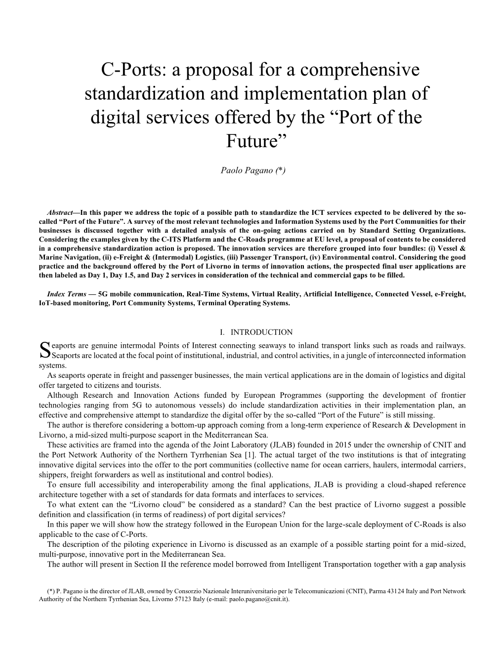 C-Ports: a Proposal for a Comprehensive Standardization and Implementation Plan of Digital Services Offered by the “Port of the Future”