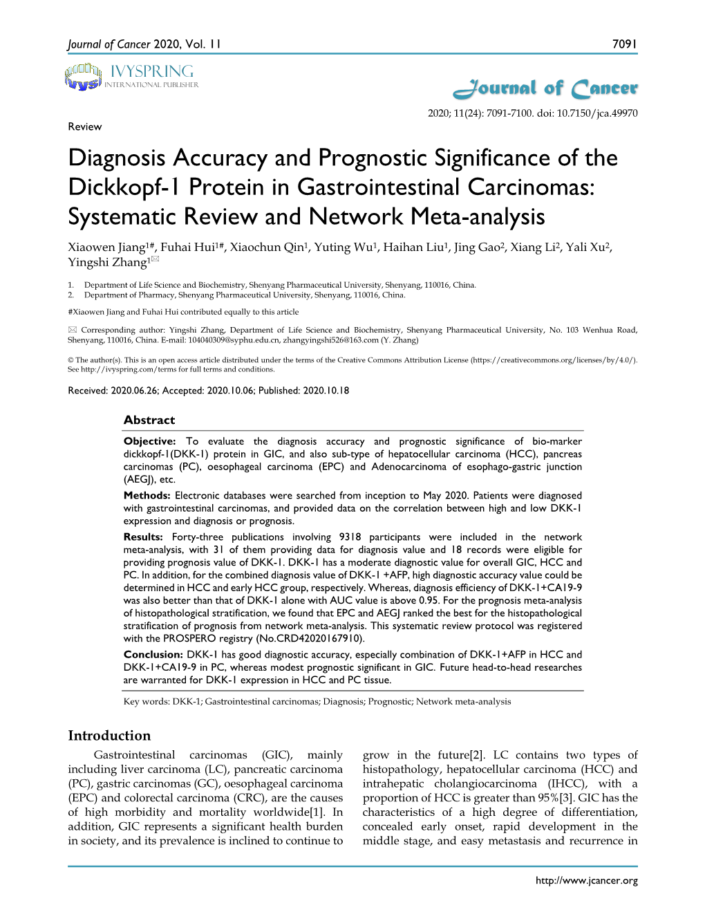 Diagnosis Accuracy and Prognostic Significance of the Dickkopf-1