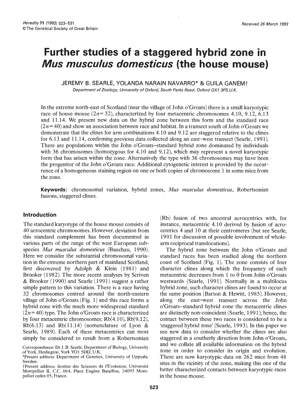 Further Studies of a Staggered Hybrid Zone in Musmusculus Domesticus (The House Mouse)