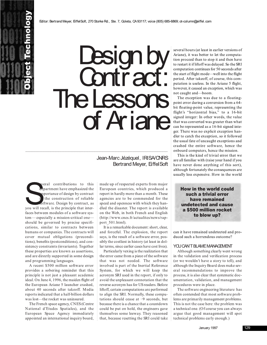 Design by Contract: the Lessons of Ariane