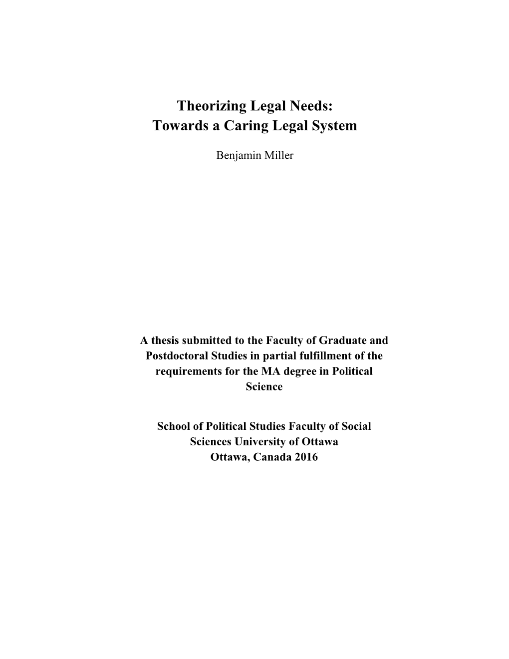 Theorizing Legal Needs: Towards a Caring Legal System