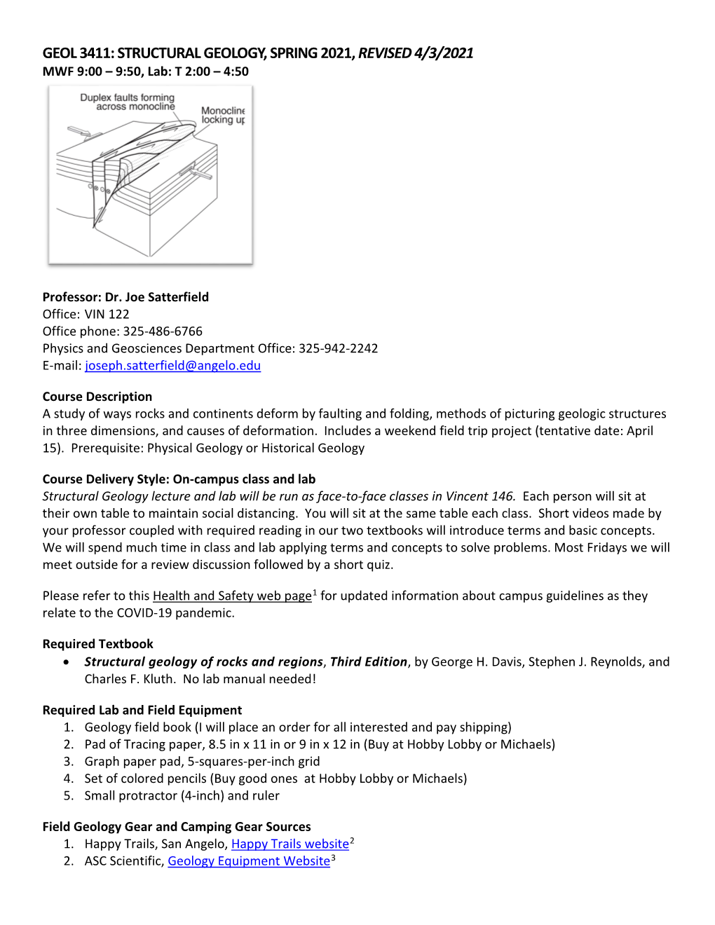 2019 Structural Geology Syllabus