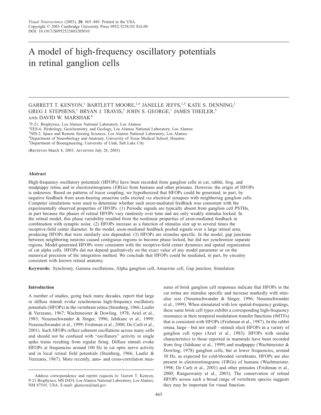 A Model of High-Frequency Oscillatory Potentials in Retinal Ganglion Cells