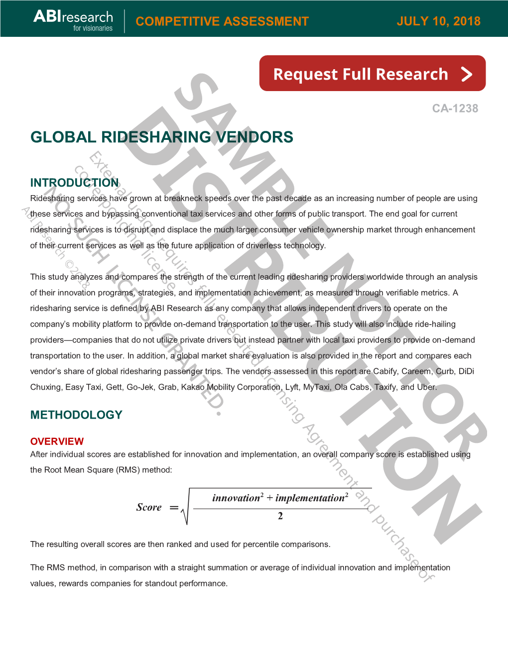 GLOBAL RIDESHARING VENDORS Request Full Research