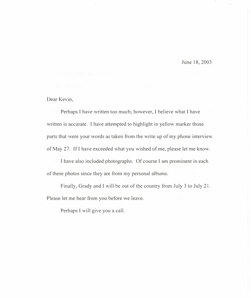 Letter, to Kevin from Dr. Saffy, June 18, 2003