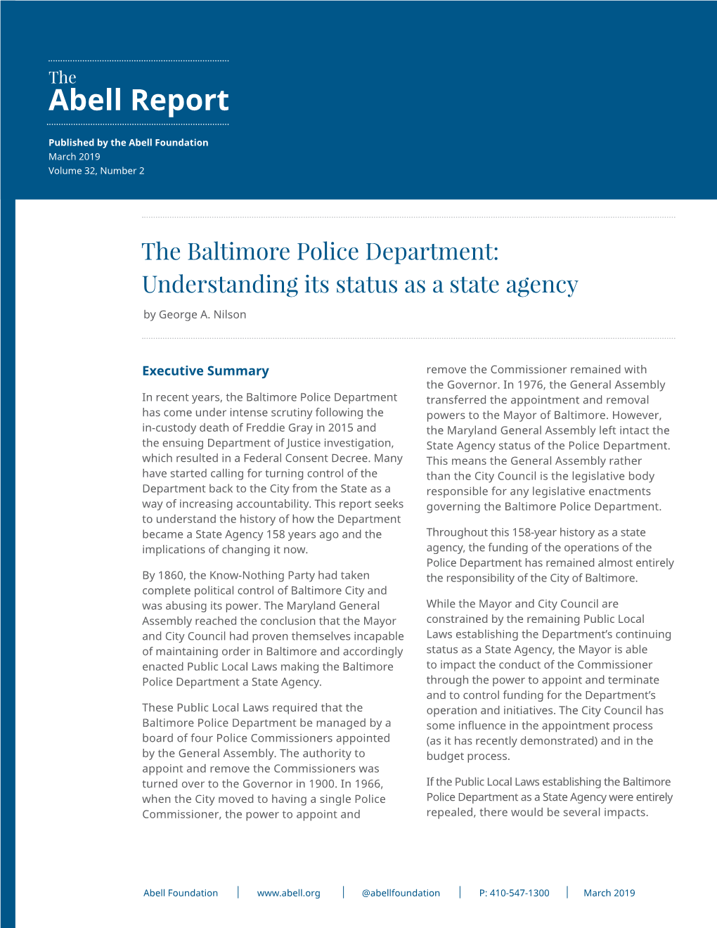 Baltimore Police Department: Understanding Its Status As a State Agency