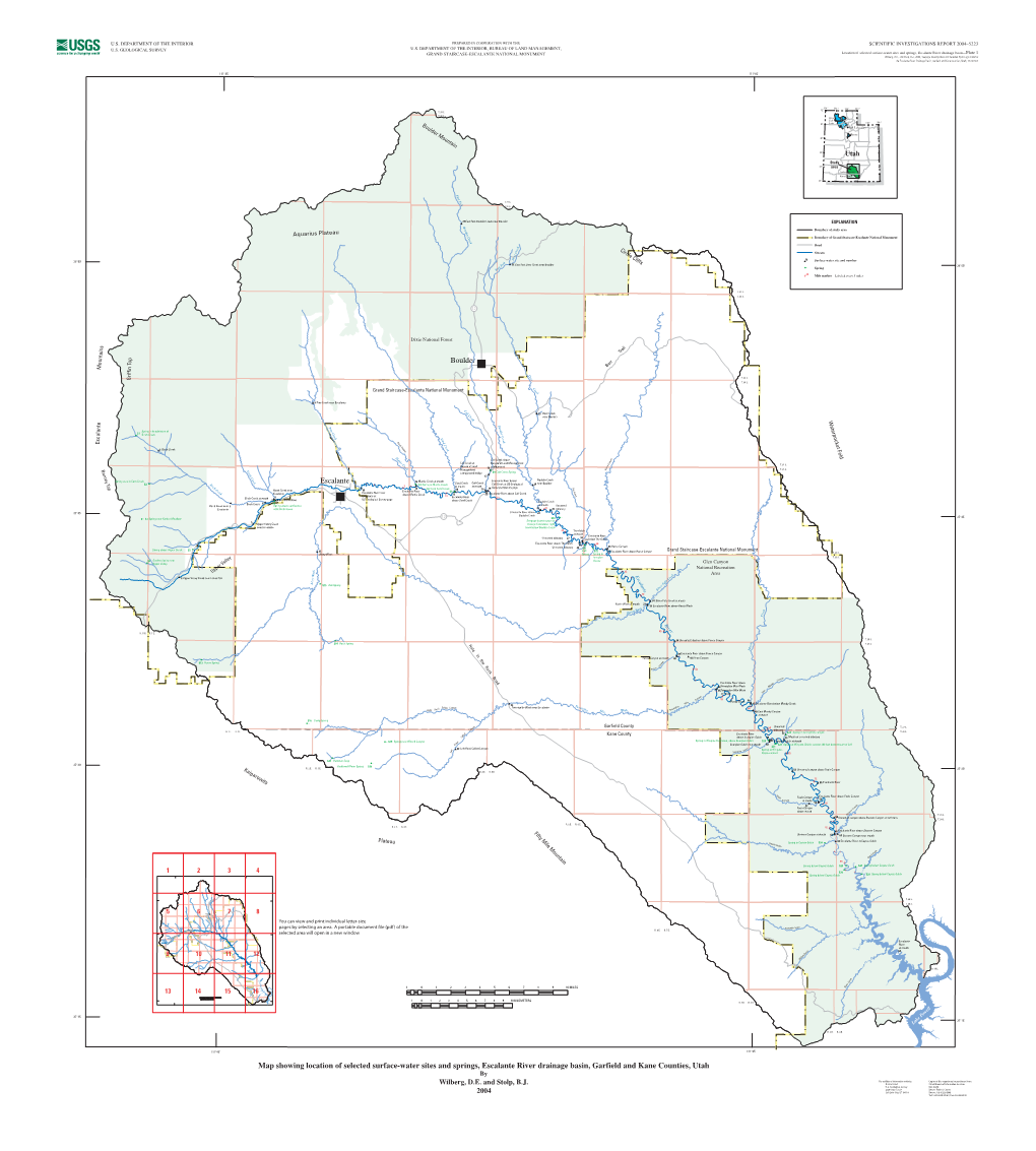 Map Showing Location of Selected Surface-Water Sites and Springs, Escalante River Drainage Basin, Garfield and Kane Counties, Utah By