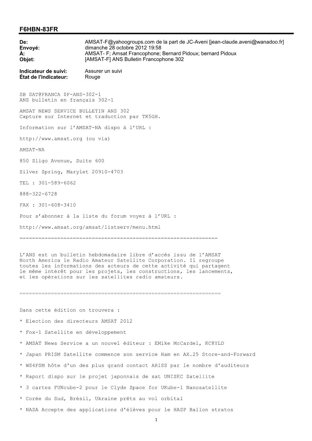 [AMSAT-F] ANS Bulletin Francophone 302