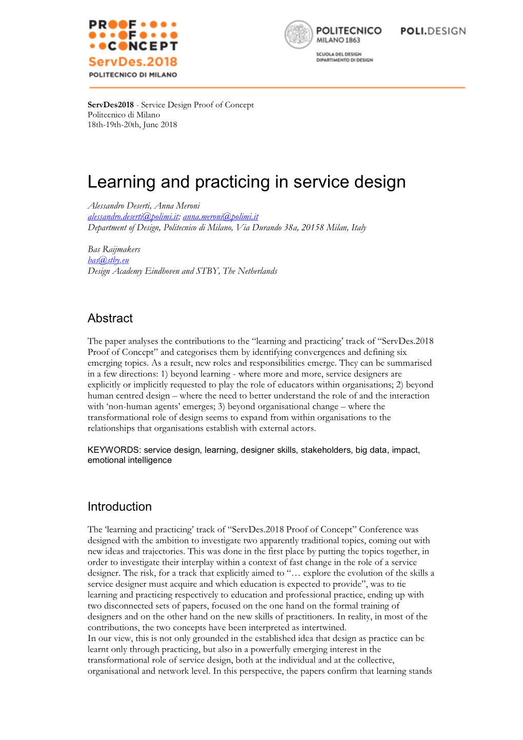 Learning and Practicing in Service Design