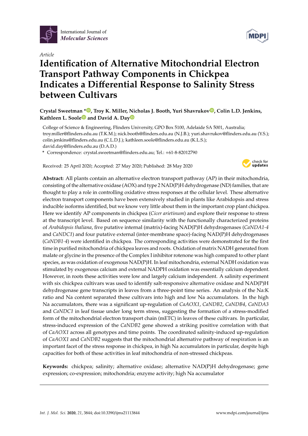 Identification of Alternative Mitochondrial Electron Transport