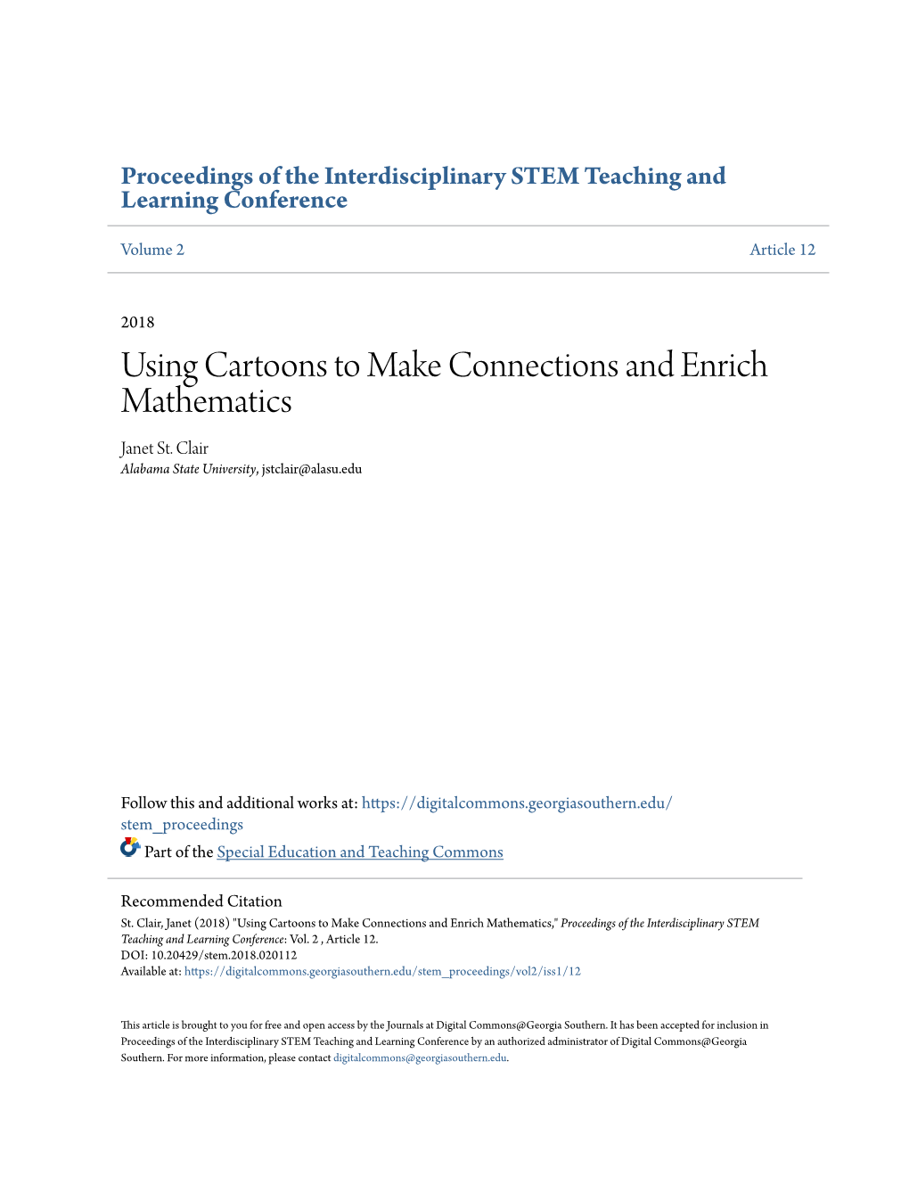 Using Cartoons to Make Connections and Enrich Mathematics Janet St