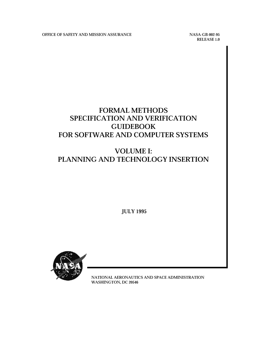 Formal Methods Specification and Verification Guidebook for Software and Computer Systems