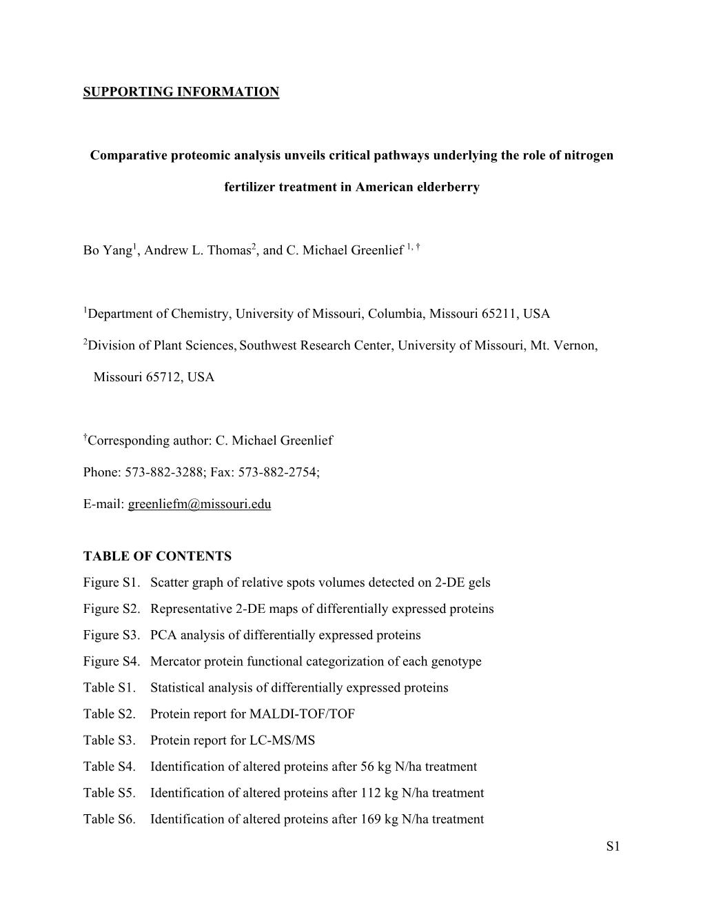 S1 SUPPORTING INFORMATION Comparative Proteomic Analysis