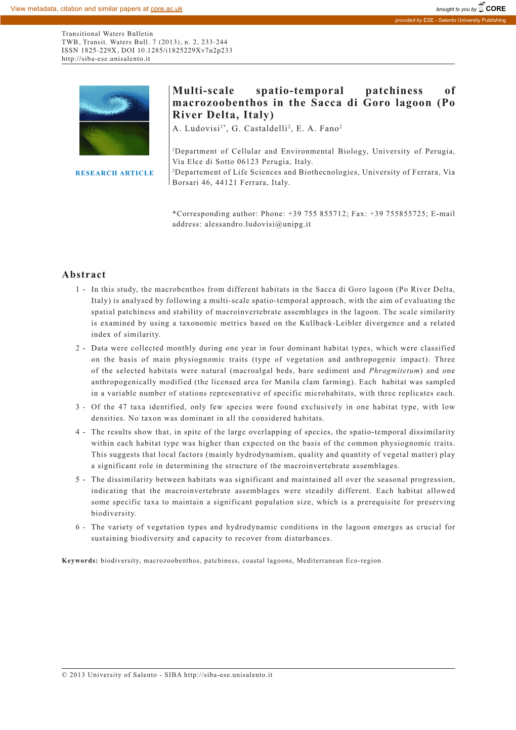 Multi-Scale Spatio-Temporal Patchiness of Macrozoobenthos in the Sacca Di Goro Lagoon (Po River Delta, Italy) A