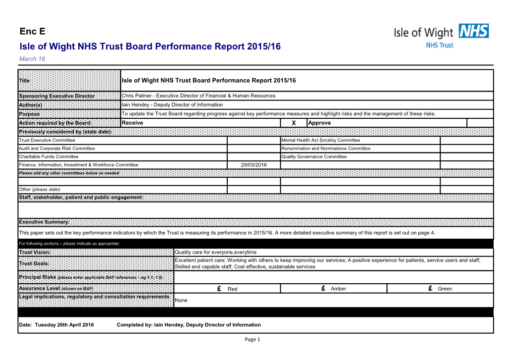 Enc E Isle of Wight NHS Trust Board Performance Report 2015/16 March 16