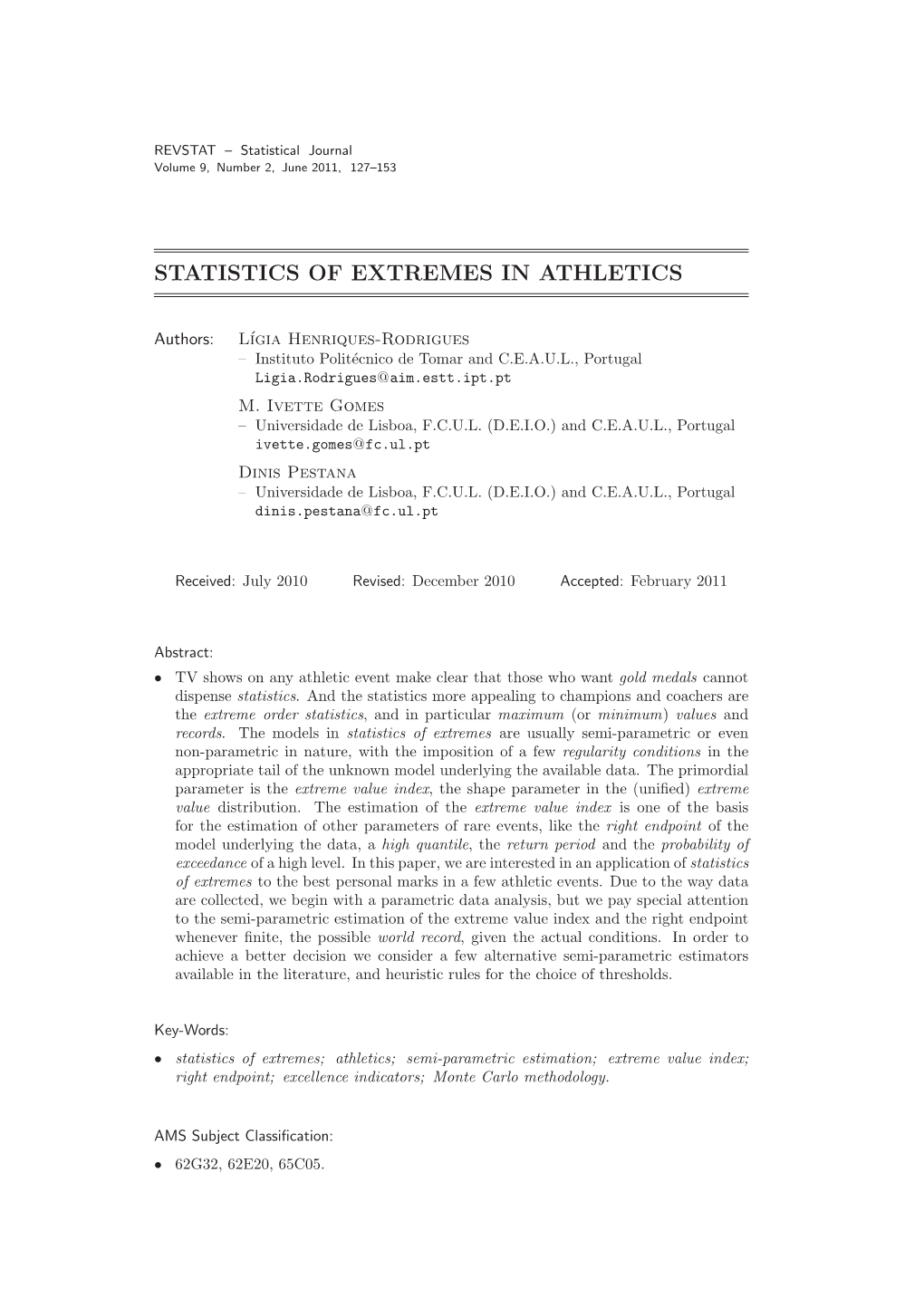 Statistics of Extremes in Athletics