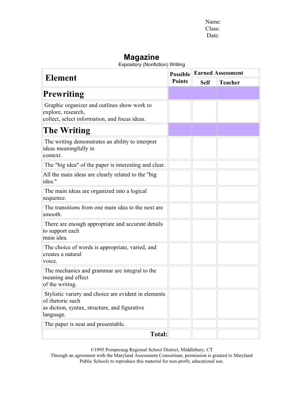 1995 Pomperaug Regional School District, Middlebury, CT Through an Agreement with The