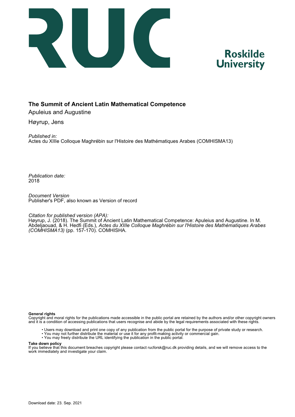 The Summit of Ancient Latin Mathematical Competence:Apuleius and Augustine