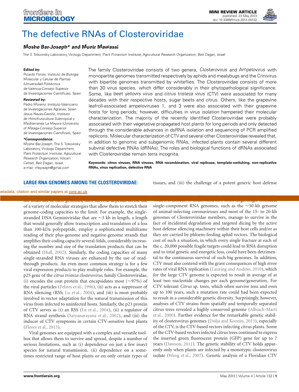 The Defective Rnas of Closteroviridae