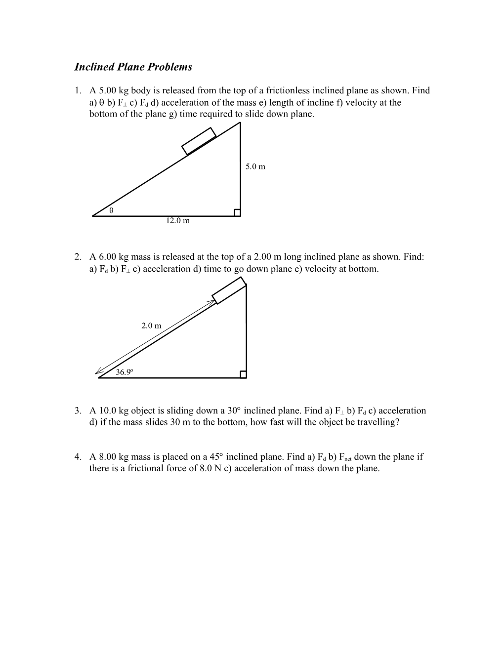 Inclined Plane Problems