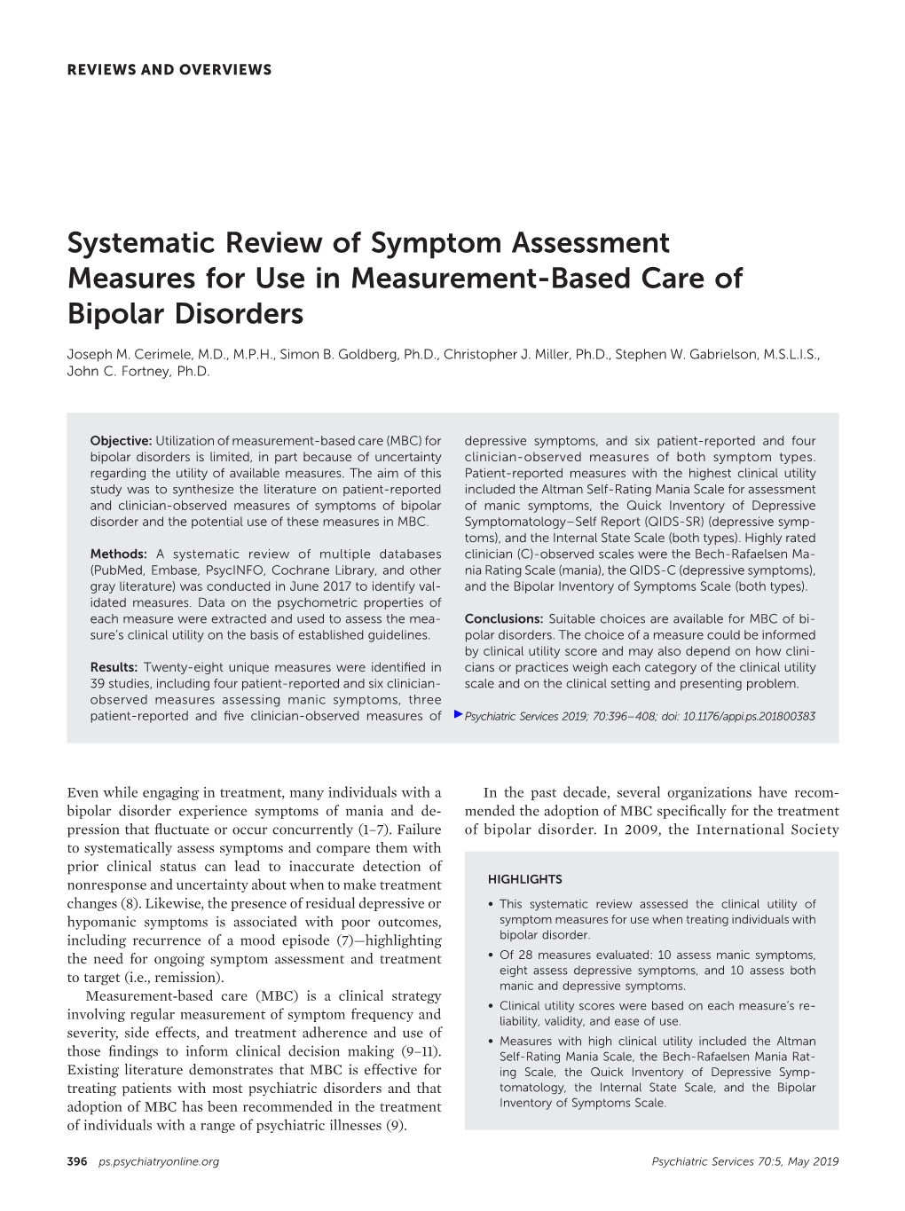 Systematic Review of Symptom Assessment Measures for Use in Measurement-Based Care of Bipolar Disorders