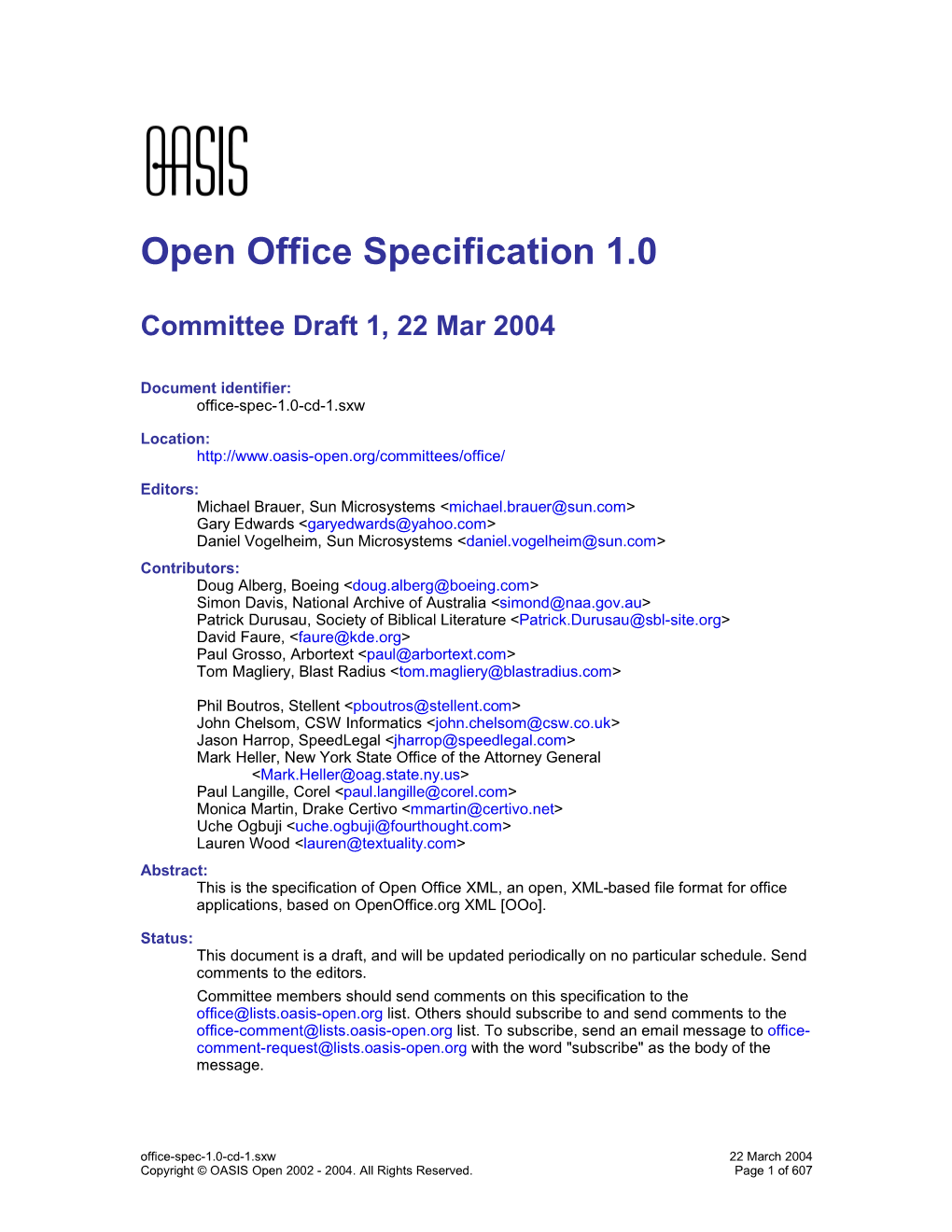 Open Office Specification 1.0